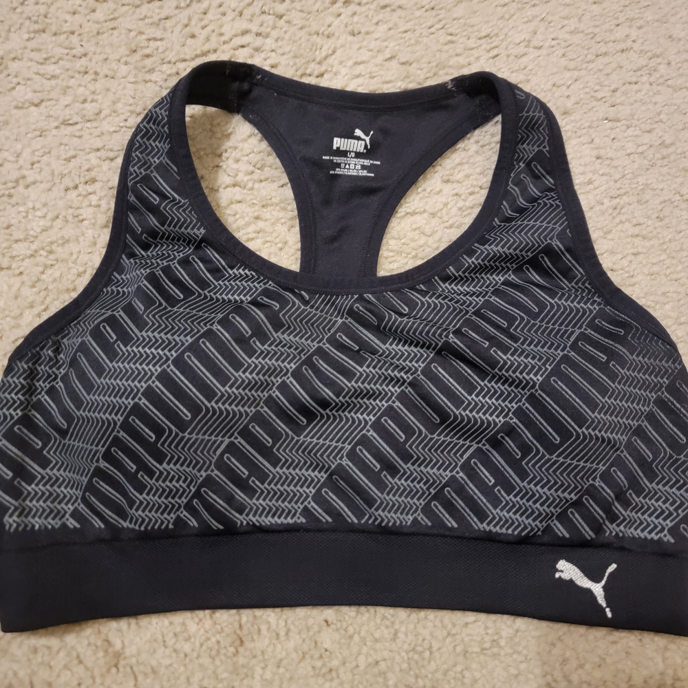 PUMA Women's Black and Gray Graphic Sports Bra